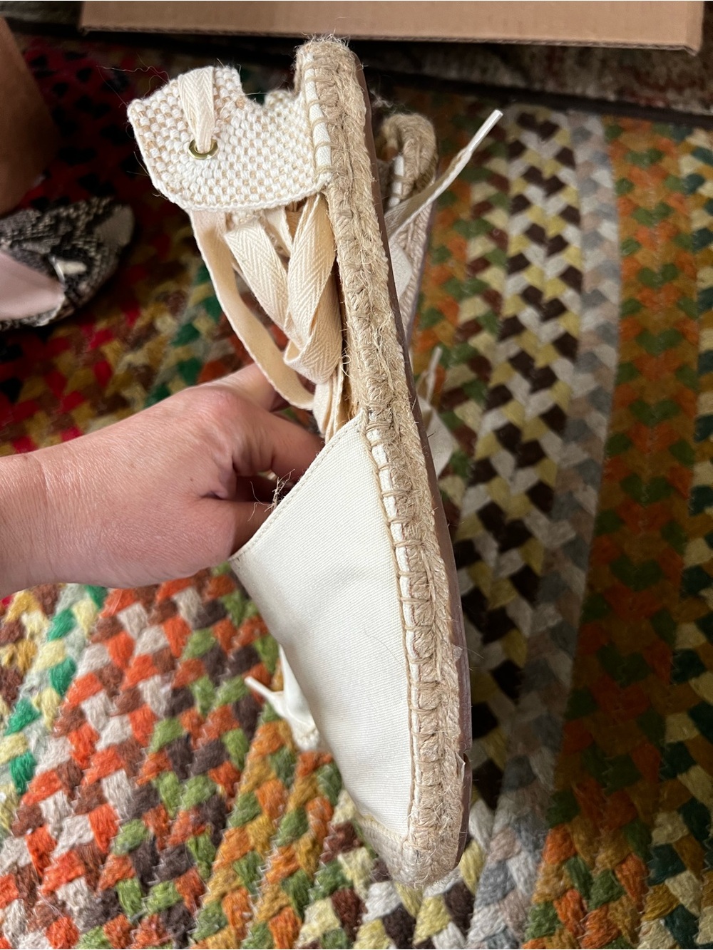 J. Crew Women’s Cream Canvas Espadrille Lace-Up Sandals - Picture 6 of 14